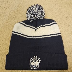 Navy and White Beanie with Bulldog Logo